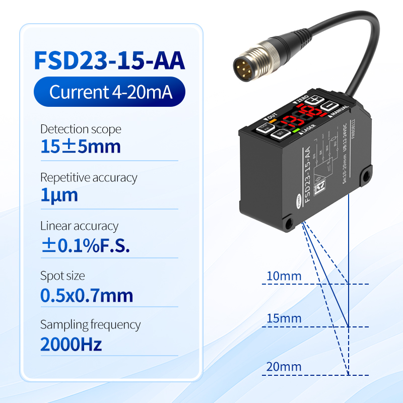 Laserowy czujnik przemieszczenia serii FUWEI FSD23 do precyzyjnego pomiaru wysokości formy